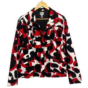 Chicos Victory Red Black White Abstract Jacket Size 3/XL Cotton Blend Boho flaw